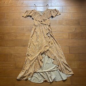 Indulge Asymmetrical Floral and Yellow/Gold Dress Size Small